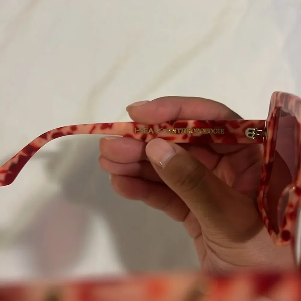 Anthropologie I-SEA tailor oversized pink frame sunglasses